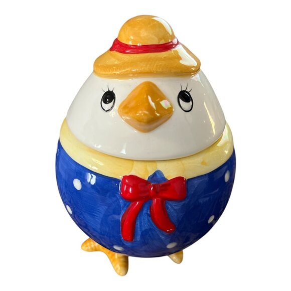 Vintage Ceramic Chick Shaped Mug with Lid – Blue Polka Dot Outfit & Hat – 6 x 5 - Picture 1 of 7